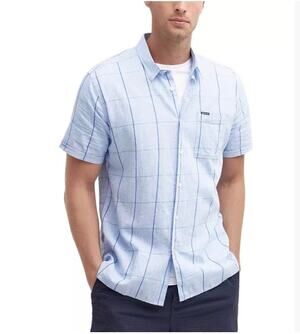 Barbour Swaledale Short Sleeve Button Front Linen Cotton Men’s Shirt Blue 3XL